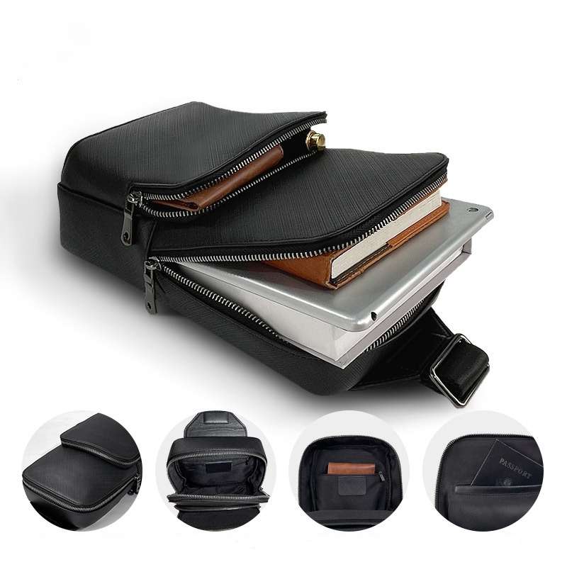 Leather Backpack Vintage - กระเป๋าสะพายของผู้ชายสีดำดีไซน์แฟชั่นสลิงกระเป๋าคาดหน้าอกหนังแท้กระเป๋าเป้สะพายหลังกลางแจ้งอเนกประสงค์กระเป๋าสะพายไหล่กระเป๋าคาดเอวกระเป๋าคาดเอว
