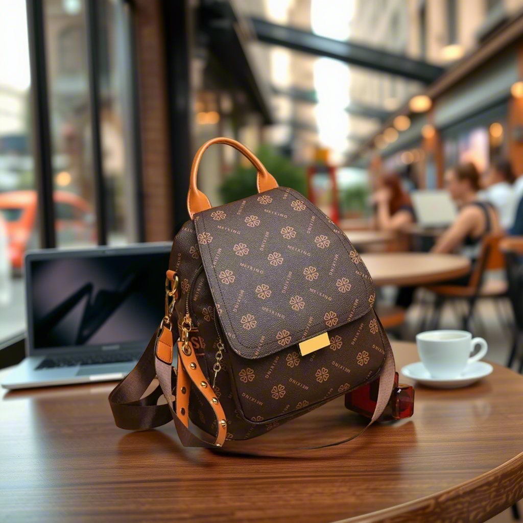Leather Backpack Vintage - กระเป๋าเป้สะพายหลังลายพิมพ์เรโทรสำหรับผู้หญิง หนัง PU ดีไซน์หรูหรา ป้องกันการโจรกรรม กระเป๋าสะพายไหล่ลำลอง